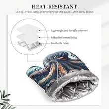 Guantes de horno impresos de pulpo fresco, resistentes al calor, guantes de cocina de silicona antideslizantes, guantes de cocina para hornear, guantes de barbacoa, 1 par - 1 - Ver 5