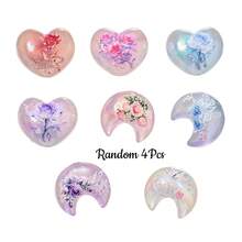 4pcs Romantic Moon/Heart Shaped Resin Beads, Multi-Color AB Coated Rose Pattern Beads, Suitable For DIY Jewelry Making, Couple/Wedding/Mother's Day, And Phone Charms - Multicolor - View 12