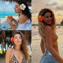 3 piezas Clips para el cabello con flores hawaianas, Clips para el cabello con flores artificiales, Clips para el cabello con hibiscos, Clips para el cabello con lotos, Adecuados para fiestas de vacaciones - Multicolor - Ver 11