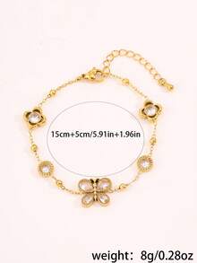 1pc Sophisticated Shiny Stainless Steel Bracelet, Elevate Your Look For Office Days And Social Events, Polished Butterfly & Inlay Profile Adds Luxury To Everyday Wear, Meaningful Gift For Celebrating Milestones And Achievements, Stands Out At Friend Reunions And Colleague Dinner Parties - Gold - View 3