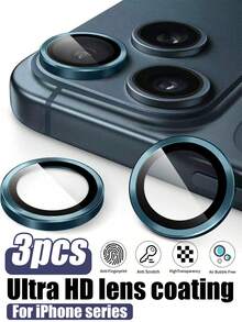 3pcs - Ultra-Clear Tempered Glass Camera Lens Protector Film Compatible With IPhone 17 Pro Max, 16/16e, 16 Pro/Pro Max, 15 Pro Max, 15 Pro, 15 Plus, 15, 14 Pro Max, 14, 14 Pro, 14 Plus, 13, 13 Pro Max, 11, 12. Smooth Surface, Strong Adhesion, With Metal Protective Ring. - Navy Blue - View 18