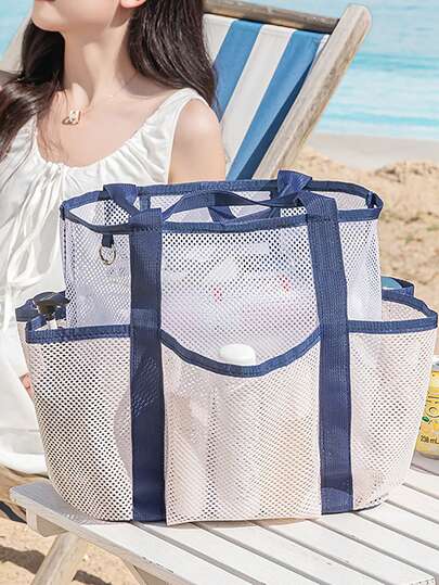 透气网眼洗漱包，多口袋手提收纳包，浴室淋浴游泳健身收纳包，大容量网眼手提包，便携式旅行洗漱化妆包，户外沙滩游泳配件包，多隔层网眼收纳包，浴室淋浴用品手提包，健身游泳干湿分离袋