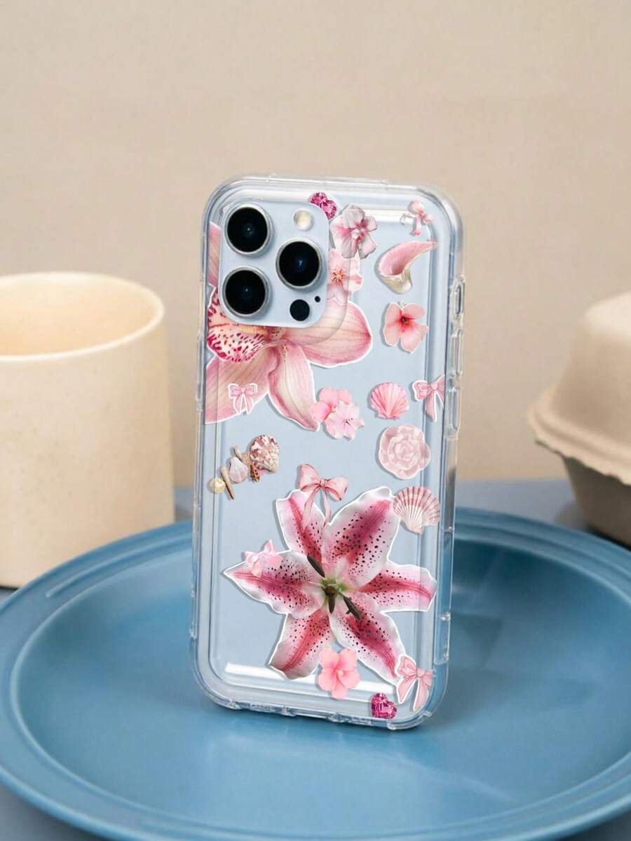 可爱粉色百合花图案印花透明TPU软壳保护套，兼容 13/11/17/17 Pro/16/14/15/15 Pro/15 Plus/15 Pro Max/7 Plus/8 Plus/X/Xs Max/Xr/11 Pro/12 Pro/13 Pro/14 Pro/12 Mini/13 Mini/11 Pro Max/12 Pro Max/13 Pro Max/14 Pro Max/14 Plus/17 Pro Max/17 Air/6/6s Plus/7/8/16 Pro/16 Plus/16 Pro Max/SE2/17 Pro Max 和 Galaxy A54/A14/A12/A13/A15/A32/A33/A24/A52S/S20/S21/S22/S23/S24/S23 Plus/S24 Ultra/S25/A15/A33/A23 - 彩色 - 查看 1
