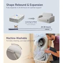 Sofá convertible 3 en 1 extra ancho para niños sofá plegable abierto para tumbona cómoda silla para niños sofá cama para niños pequeños lavable a máquina sofá cama para niños para divertirse o - Gris - Ver 5