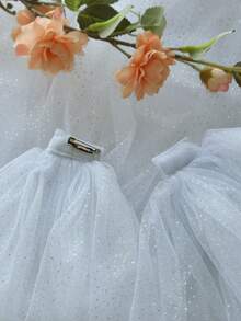 2pcs Shiny Starry Tulle Long Bridal Cape, Suitable For Wedding, Travel, Photography, Party Dress, Detachable Safety Pin - White - View 6