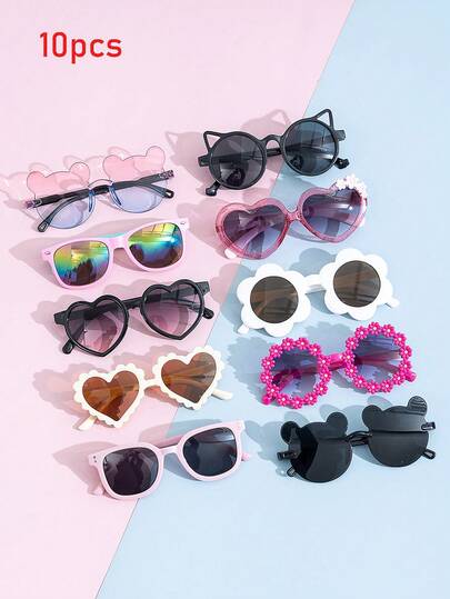 10 piezas/1 pieza Gafas de moda con forma de osito pequeño para niños, perfectas para uso diario. Gafas de moda con formas de ositos pequeños y flores para niños, adecuadas para uso diario. Estuche de gafas para niños. Gafas de moda con diseños de flores y dibujos animados adorables para niñas y niños, con un estilo retro y clásico.