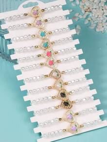 12pcs Minimalist Faux Pearl Bracelet Set Suitable For Daily Wear On Vacation - Imitation Pearl Style - View 11