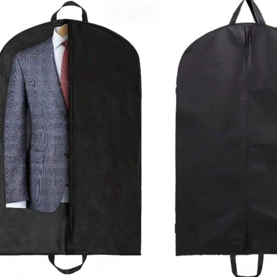 1 Peça Capa de Terno Respirável, Bolsa de Vestuário à Prova de Poeira Não Tecida com Alça Portátil, Adequada para Organização de Guarda-Roupa, Armazenamento de Viagem, Camisa, Casaco, Vestido, Jaqueta e Outras Proteções de Roupas. 3 Peças - Preto - Visão 1