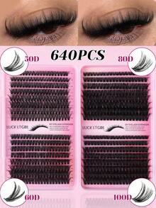 DIY Eyelash Extension Kit 800/640 Pcs 50D/60D/80D/100D D Curl Individual Cluster Lashes 10‑16mm Mixed Length High Capacity Portable Travel Lash Set - D - View 3
