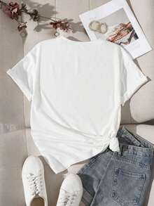 1pcs New Plus-Size Women's T-Shirts Women's Fun Printed Short Sleeve T-Shirt Graphic Tees Women TopsRound Neck Loose Fit T-Shirt - 白色 - 查看 2