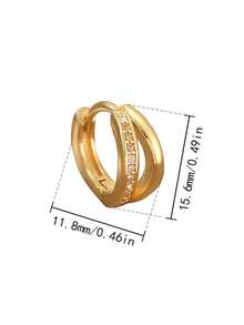 1 Pair Boxed Gold Criss-Cross Rhinestone Hoop Earrings, Modern Double Circle Minimalist Earrings, Geometric Delicate Jewelry - Gold - View 6