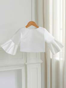 Áo khoác choàng satin trắng cho bé gái, kiểu dáng tối giản, đa năng, phù hợp để phối cùng váy, đầm công chúa, dự tiệc sinh nhật, đám cưới, các cuộc thi sắc đẹp, biểu diễn sân khấu và mặc hàng ngày. - trắng - Xem 3