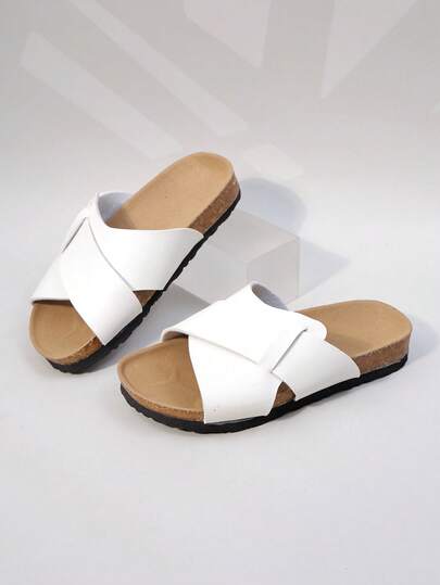 1双女童交叉绑带软木鞋垫凉拖鞋，休闲简约夏季穿着