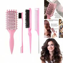 3件套/4件套/5件套软毛卷发梳、三排鬃毛梳、眉刷、定型梳、钢针尖尾梳、长尾梳。卷发造型梳套装,造型工具,沙龙美发师护发配件,美发造型工具,美发造型产品及美发沙龙美容旅行必备品。 - 彩色 - 查看 6