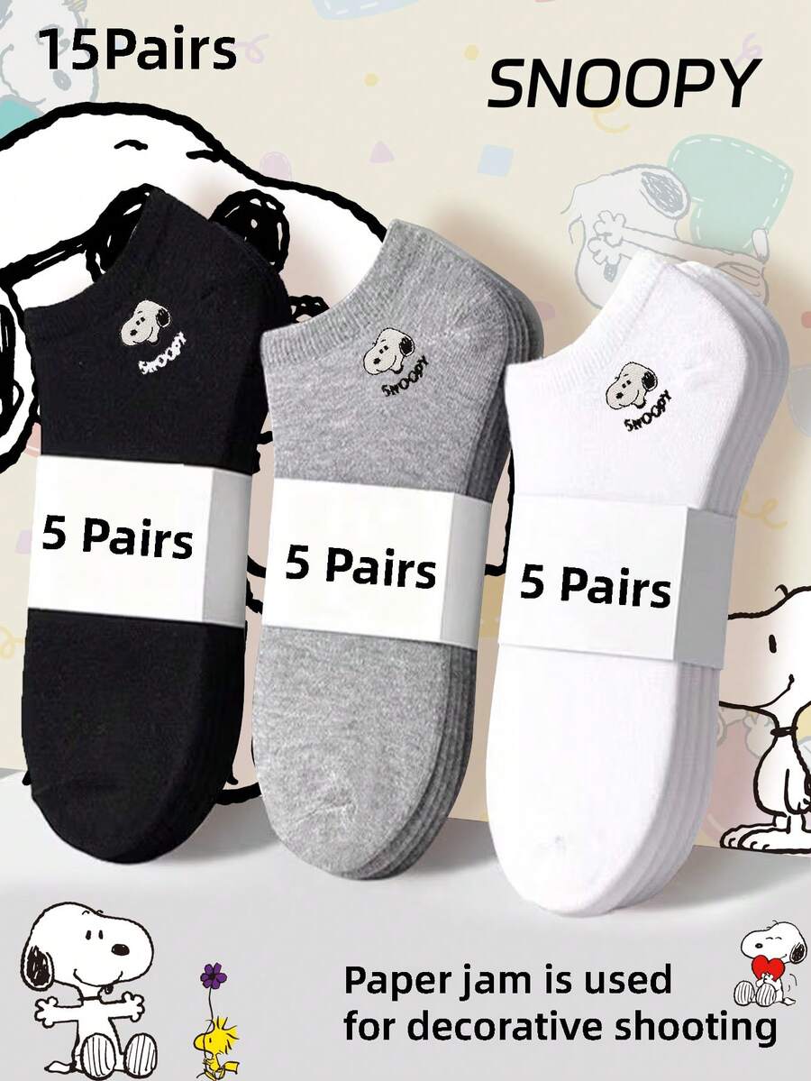 12/6/3/1 Đôi tất ngắn mùa hè dành cho nữ, họa tiết SNOOPY thêu tay chính hãng, thiết kế hoạt hình dễ thương, thoáng khí, thấm hút mồ hôi, kiểu dáng thường ngày, unisex - Nhiều màu - Xem 1