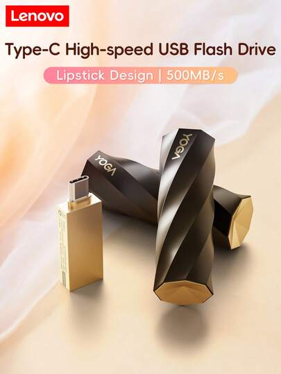  Lenovo Type-C High-Speed USB Flash Drive, 128GB Large Capacity, High-Speed And Stable Transmission, Compact And Easy To Carry, Push-Type Design To Eject With One Click, Universal Device, Multi-Scenario Application