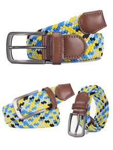1pc Unisex Elastic Woven Stretch Belt, Adjustable Canvas Belt With Alloy Buckle, No Hole Design - A - View 3