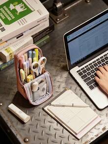 Large-Capacity Stand-Up Pencil Case, Multi-Functional Double-Layer Folding Pencil Box, Multi-Functional Stationery Box With Double-Opening Design. - Multicolor - View 10