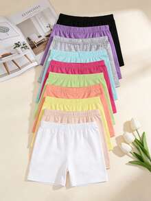 10 piezas/paquete Pantalones cortos de unicolor para niñas, Leggings de color caramelo, Calzones de estilo básico, Pantalones cortos de , Adecuados para todas las estaciones - Multicolor - Ver 17