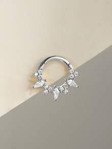 SereneSpark 1Pc 925 Sterling Silver Classic Geometric Elements Cubic Zirconia Nose Ring Tiny And Light Helix Piercing Fine Jewelry Septum Cartilage Spiral Ear Tragus, Hypoallergenic Pure Silver Suitable For Women'S Daily Wear, Parties, And Banquet Occasions - Silver - View 6