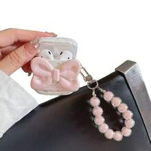 Pink Bowknot Bluetooth Earphone Protective Case, Soft Shell Anti-Drop With Pink Beaded Bracelet - Multicolor - View 6
