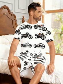 Ensemble pyjama homme d'été - Chemise imprimée à manches courtes douce et confortable assortie à un short, convient pour la maison ou une tenue décontractée, vêtement de nuit à manches courtes. - Couleurs mélangées - Voir 4