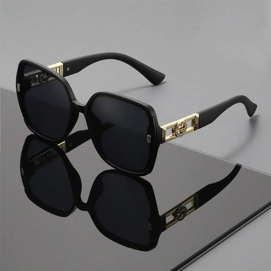 Black & Gold Large Frame Fashionable Unisex UV Protection , Stylish Daily Wear For Men - Black - View 1