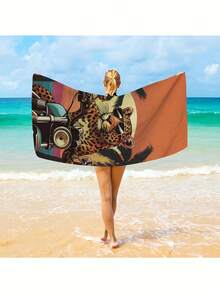 1pc Summer Leopard Design Beach Towel, Extra Large & Ultra-Soft Microfiber Beach Towel, Quick-Dry Lightweight Soft Pool Towel, Suitable For Travel, Swimming, Camping - A - View 7