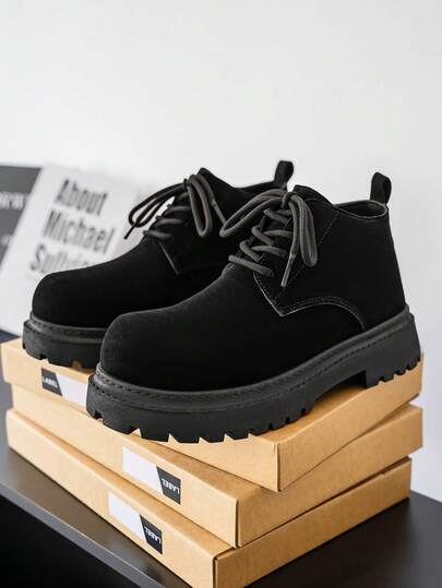 Black Vintage High-Quality Matte Leather Men's Boots, Lace-Up Anti-Slip Retro Thick-Sole High-Top Leather Boots, Casual Outdoor Wear For Spring And Autumn