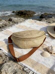 女士草编腰包，可调节肩带，波西米亚风格，适合夏季海滩、度假和日常使用，母亲节礼物，旅行必备单品 - 彩色 - 查看 3