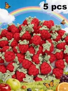 3/5/10/20/30 件手工钩针红色草莓饰品 | 红色和绿色针织羊毛吊坠，适用于钥匙扣、手机配件和 DIY 工艺品 - 完美的生日礼物装饰、包袋饰物、俏皮设计、织物纹理、钩针配饰，非常适合感恩节 - 紅色 - 查看 22