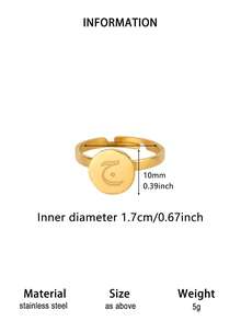 1pc Minimalist Arabic Letter Ring, Arabic Style, 18K Gold Plated Stainless Steel Adjustable Open Ring, Arabic Fashion Jewelry, Islamic Gift, Gold Ring, Women's Accessory - Yellow Gold - View 24