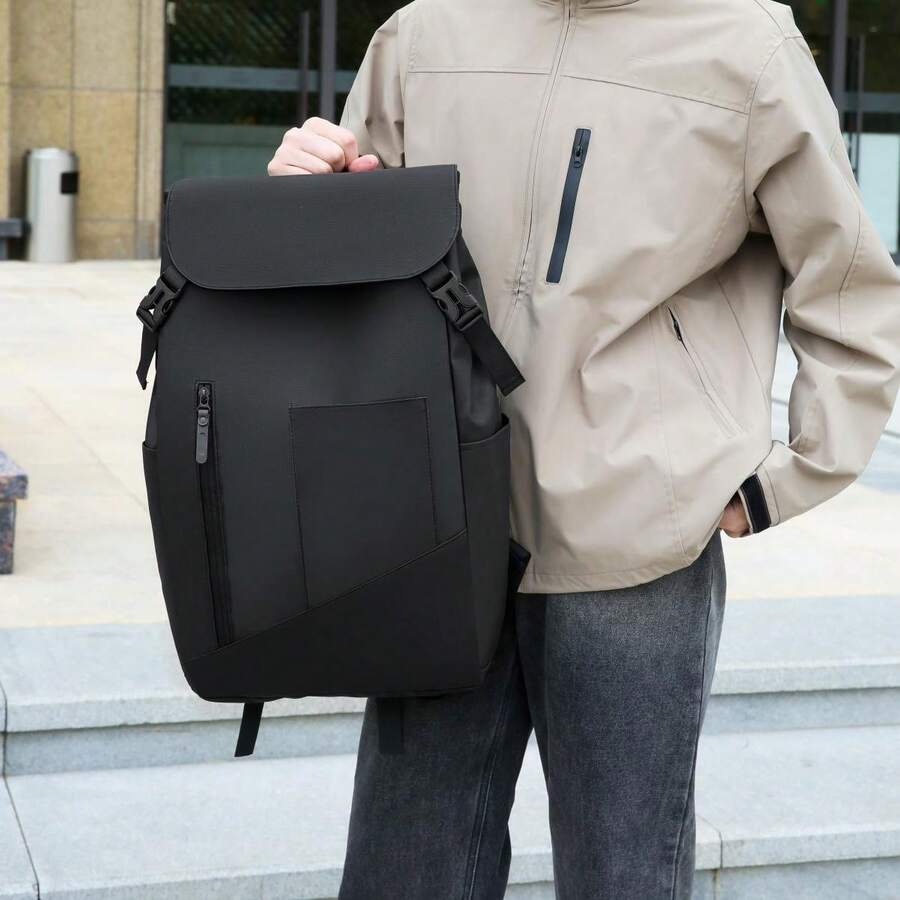 Men's Large Capacity Backpack, Business Commute Casual Travel Lightweight Backpack, Elegant Design - Black - View 1