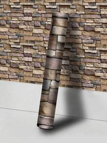 1 Roll 2D Rustic Stone Brick Self Adhesive Wallpaper Peel And Stick Removable Waterproof Textured Wall Stickers For Bedroom Living Room Kitchen Fireplace Accent Walls Home Decor11.81/15.75/17.72in*6.56/9.84/16.4ft - JCDC002 - View 4