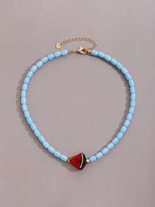 1 pieza Collar de cuentas de vidrio hecho a mano, diseño de fruta transparente de estilo artesanal bohemio, accesorio de moda para la playa, nueva llegada primavera/verano 2026 - rodajas de limón y naranja - Ver 13