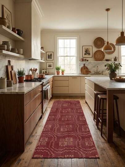 1pc Classic Vintage Geometric Pattern Area Rug/Carpet/Door Mat/Runner, Suitable For Bathroom, Kitchen, Entryway, Hallway, Bedside, Living Room, Bedroom, Soft And Washable, Home Decor