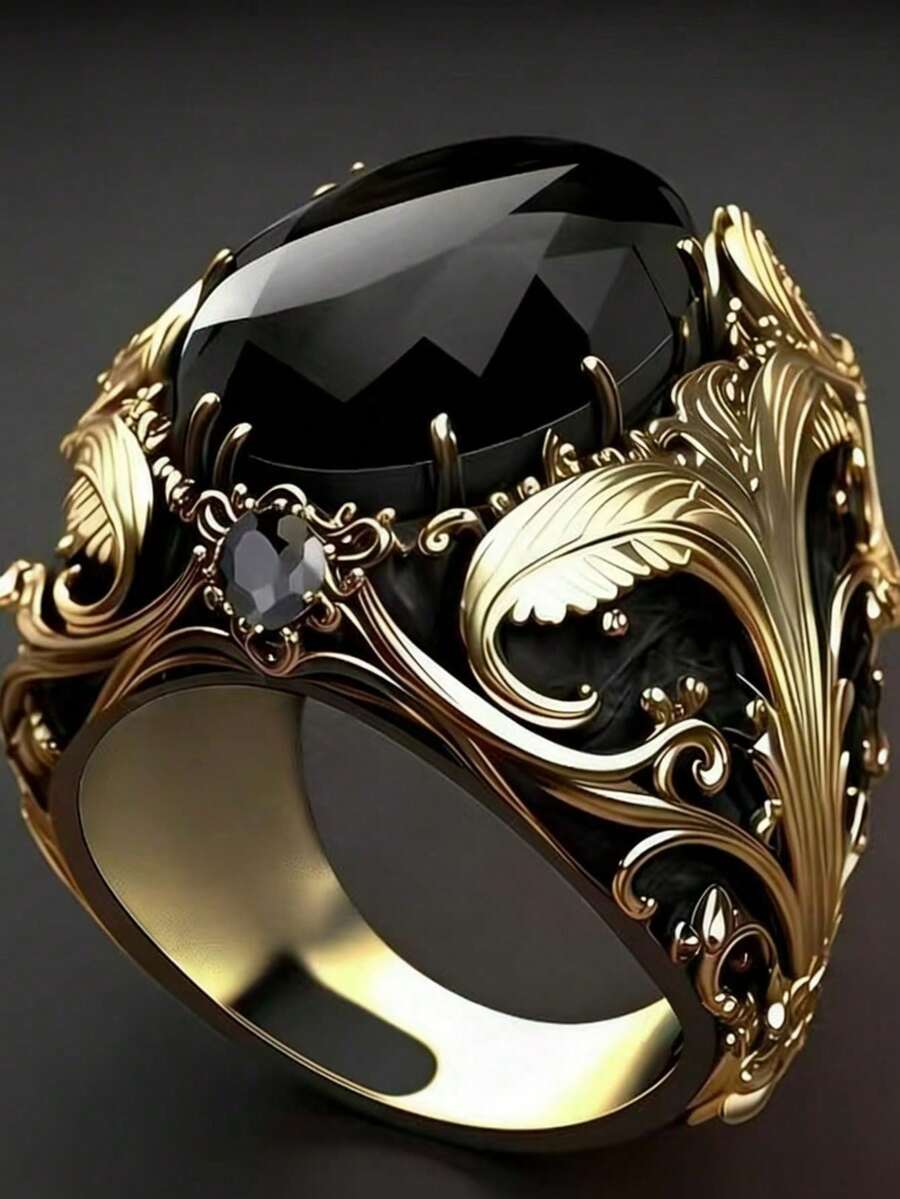 1枚时尚独特的黑金双色戒指 - 黑色 - 查看 1
