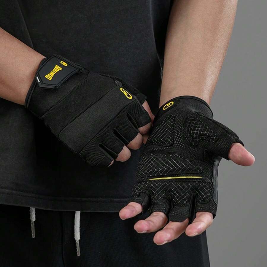 1Pair Fingerless Workout Gloves Men Women, Lightweight Breathable Fitness Gloves Weightlifting, Cycling, Climbing,Rowing - 黑色 - 查看 1