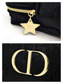 Dior 高端时尚黑色亮面金色Logo天鹅绒化妆包 - 黑色 - 查看 4