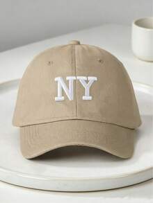 1顶男女通用刺绣纽约水洗棒球帽，弯帽檐，可调节户外休闲棒球帽 - NY - 查看 1