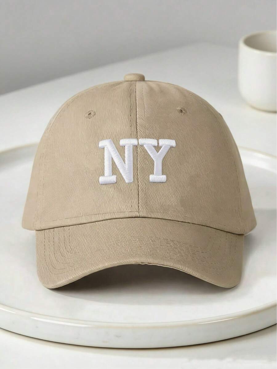 1顶男女通用刺绣纽约水洗棒球帽，弯帽檐，可调节户外休闲棒球帽 - NY - 查看 1