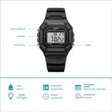 Casio 卡西欧复古方形数字手表，50米防水，LED灯，带闹钟、秒表等多功能功能，适合学生和运动佩戴 - 均碼 - 查看 5