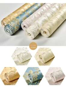 1pc Self-Adhesive Wallpaper, 3D Embossed, European Style, Non-Woven Fabric, High-Density, Suitable For Bedroom, Living Room, Accent Wall - 1PC - View 5