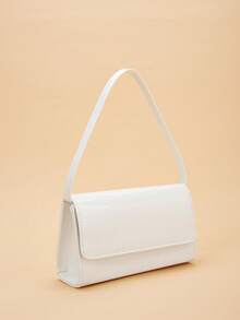 时尚纯色镜面可拆卸PU手提包，优雅女士商务包，适合女性日常通勤、约会、派对、婚礼、舞会、盛会等场合，可搭配婚纱、礼服、生日礼服等。 - 白色 - 查看 4