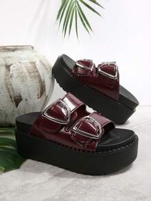 FVPFVP 2024 Summer New Rhinestone Thick Sole Slippers, Fashion Outdoor Wear, Korean Version Versatile Platform Wedge Sandals,Beach Shoes - Burgundy - View 6