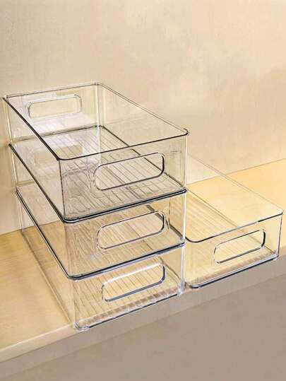 1/2/3/6pcs Transparent Plastic Storage Boxes, Stackable Clear Organizer Containers, Multi-Purpose Drawer Style Storage Boxes For Cosmetics, Skincare, Stationery, Snacks, Kitchen Utensils, Bathroom Supplies, Space-Saving Storage Solution For Vanity, Office Desk, Bathroom, Kitchen, Pantry, Closet