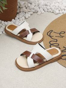Summer New Style Simple Color Children's Slippers, With One-Piece Design, Suitable For Daily Wear - white brown - View 2