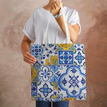 1pc Portugal Style Printed Tote Bag - Shopping Bag With Azulejo Tile Pattern, Suitable For Daily Use And Travel Shopping, Shopper Bag - Multicolor - View 6