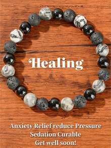 YAUKIA 1Pc Natural Obsidian Men'S Bracelet,Protection, Strength, Anxiety Relief,Adjustable Elasticity,Suitable For Everyday Wea - Multicolor - View 1