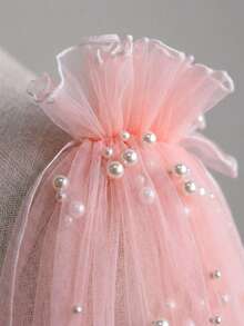 Pink Bridal Shawl, Faux Pearl Detachable Shoulder Wrap, Suitable For Wedding, Party, Easter - Multicolor - View 4